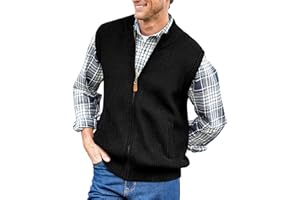 Ryannology Mens Full Zip Up Sweater Vest Knitted Cardigan Slim Fit Casual Warm Sleeveless Outerwear with 2 Pockets