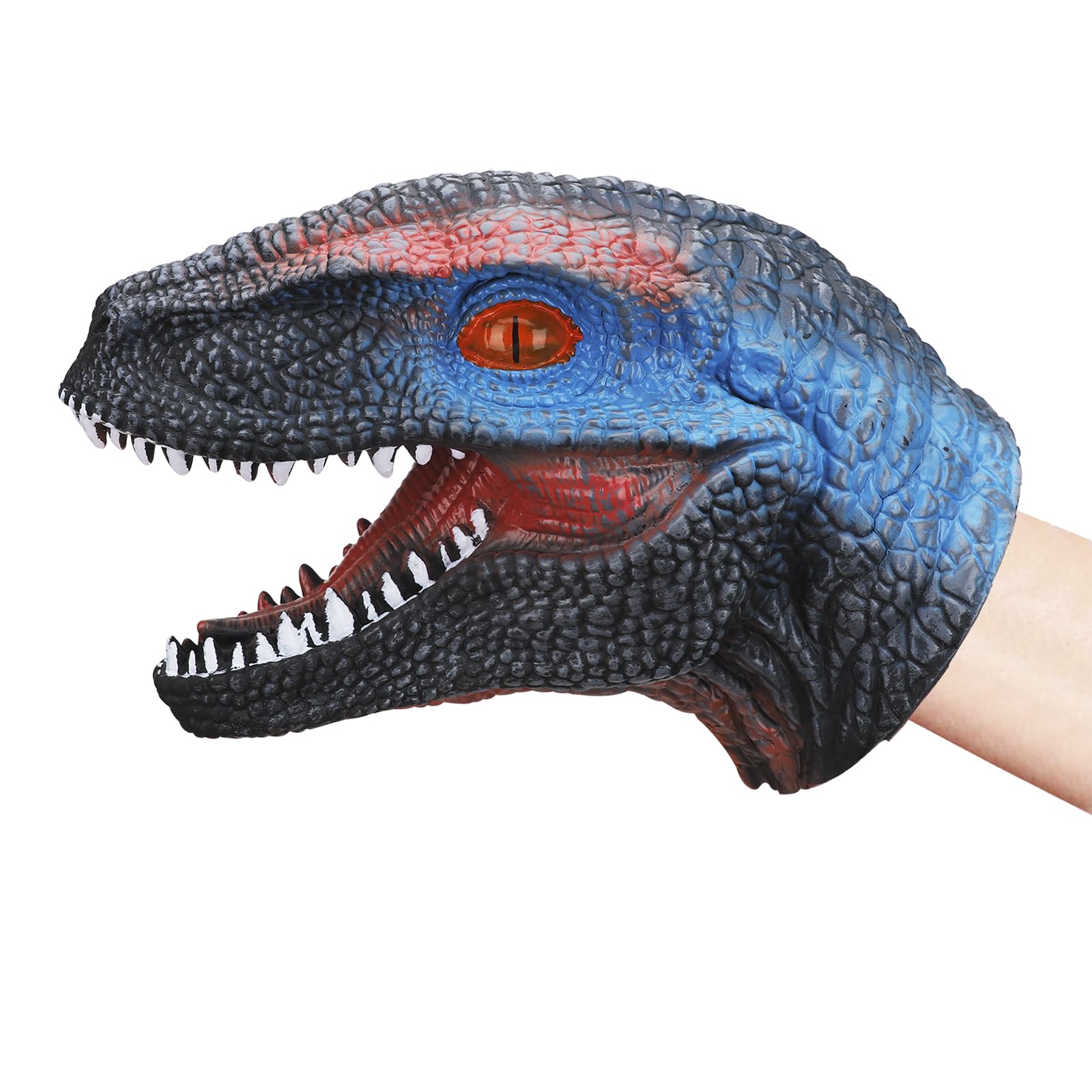 Realistic Cartoon Animal Hand Puppet Soft Rubber Realistic Raptor Dinosaur Head Puppet Crocodile Animal Interactive Doll Toy for Boys Girls (Raptor)