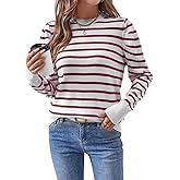 Spriolim Womens Striped Sweater Fashion Puff Long Sleeve Knit Top Casual Crew Neck Pullover Sweaters