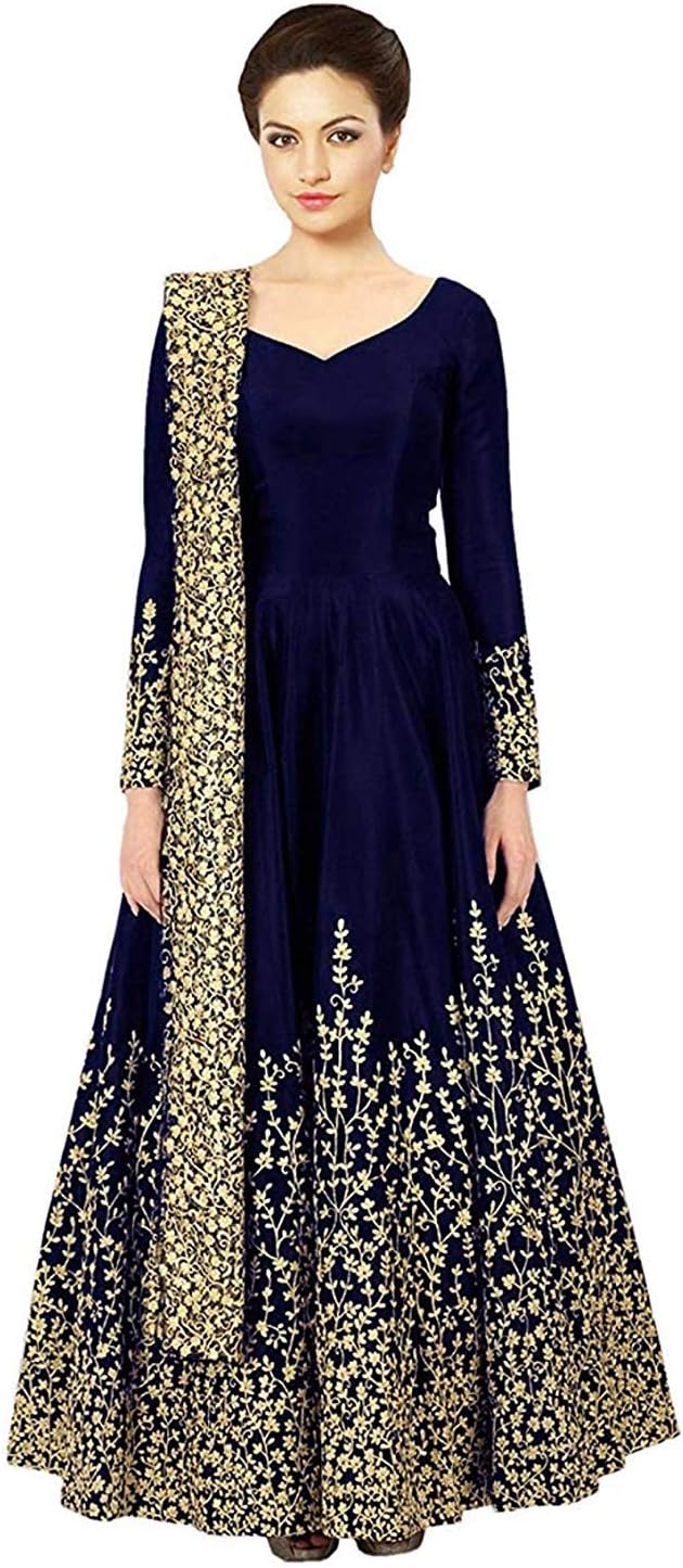 BRIDAL4Fashion Women's Taffeta Silk Semi Stitched Anarkali Long Gown (Free Size)
