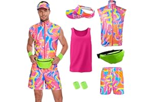 KBJALQ 80S 90S Workout Costume Halloween Costumes for Adult Mens Cosplay Outfits Swimwear Suit With Sun Hat