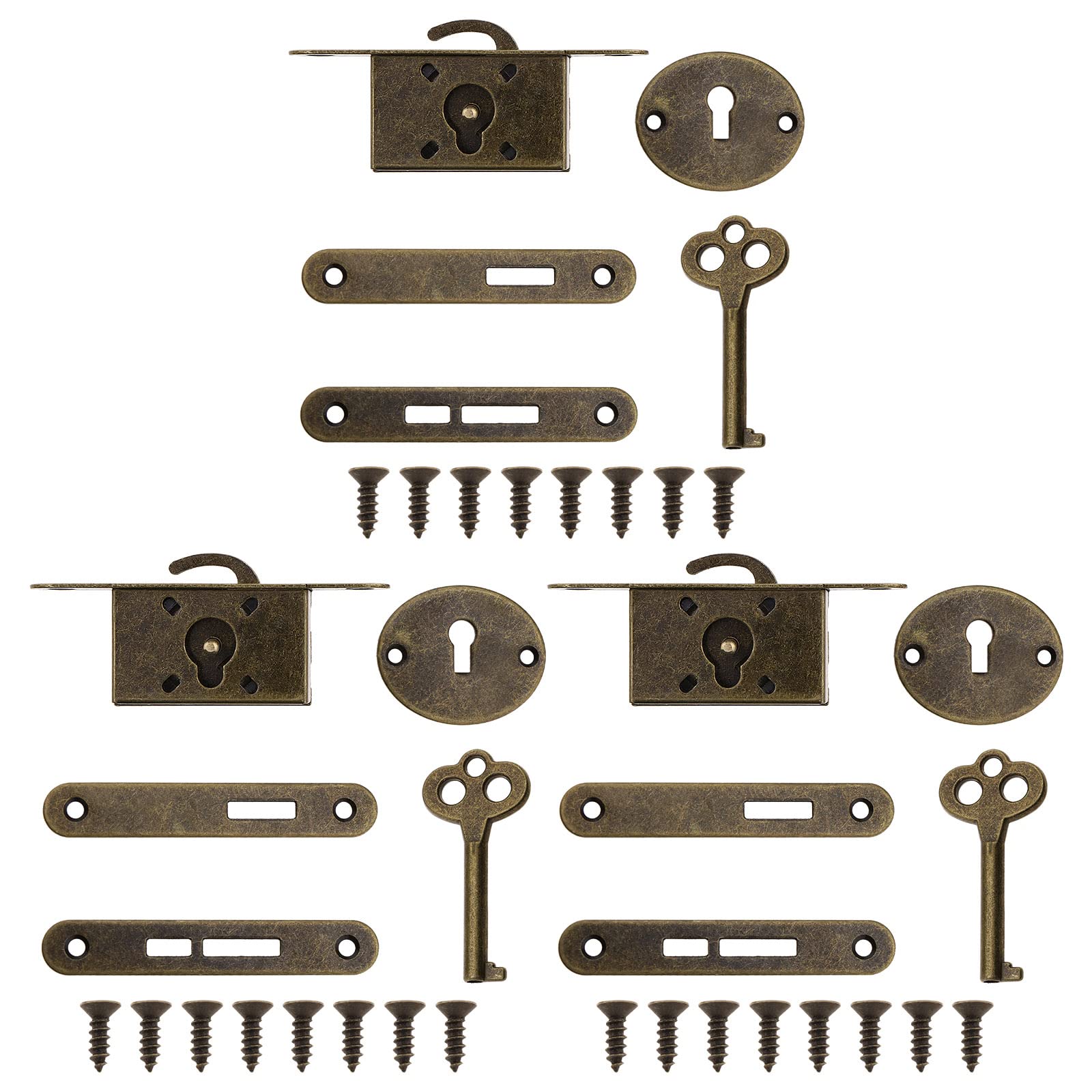 ECSiNG 3 Sets Cabinet Lock - Exquisite Decorative Jewelry Box Lock With Keys & Screws - Vintage Wooden Furniture Case Small Lock - Zinc Alloy Antique Bronze