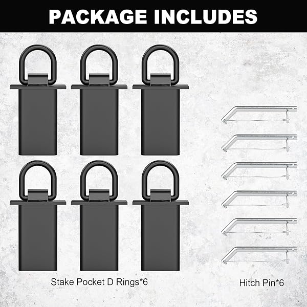 STAKE POCKET TIE DOWN 1/2“ D RINGS 6 PCS, HEAVY DUTY STAKE POCKET TIE DOWN D RINGS FOR FOR FLATBED CARGO TRUCKS AND TRAILERS, ADJUSTABLE UTILITY TRAILER ACCESSORIES WITH ANTI-LOSS PIN, 12000 LBS