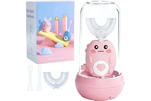 Kids Electric U Shaped Toothbrush, 360º Round Automatic Toothbrush with 4 Brush Heads, Smart Timer & Air Drying Cup, 3 Cleani