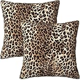 Yobvec Cheetah Print Pillow Covers Home Decor 18x18 Inch, Leopard Print Throw Pillowcase Decorative Cushion Cover for Bed Sofa Couch, 2 Sets