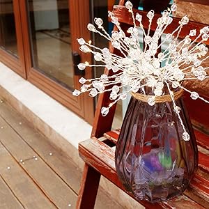 EAMBRITE Battery Operated 8" Copper Wire String Lights LED Hanging Starburst Light with 36 led Warm White Bulbs and Transparent Beads Decoration for Home Party