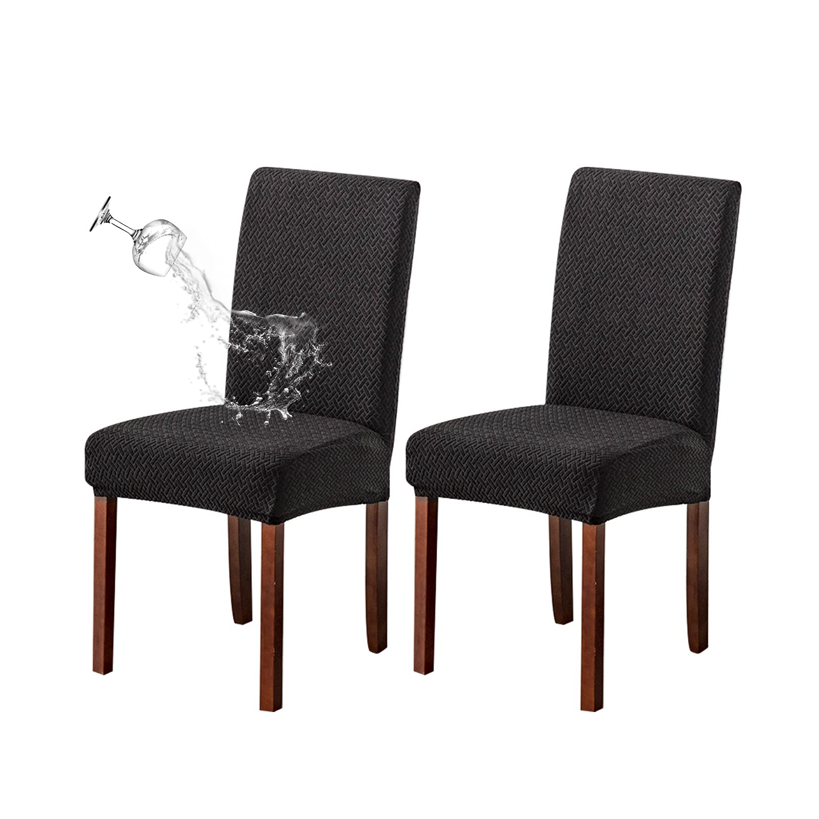 Genina Waterproof Chair Covers for Dining Room Kitchen Chair Covers Parson Dining Chair Slipcover (Black, 2 PCS)