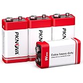 PKNOVA 9V Batteries Carbon 9 Volt Battery for Smoke Detector 9V 6F22 Square Battery, Long-Lasting, 4 Pack