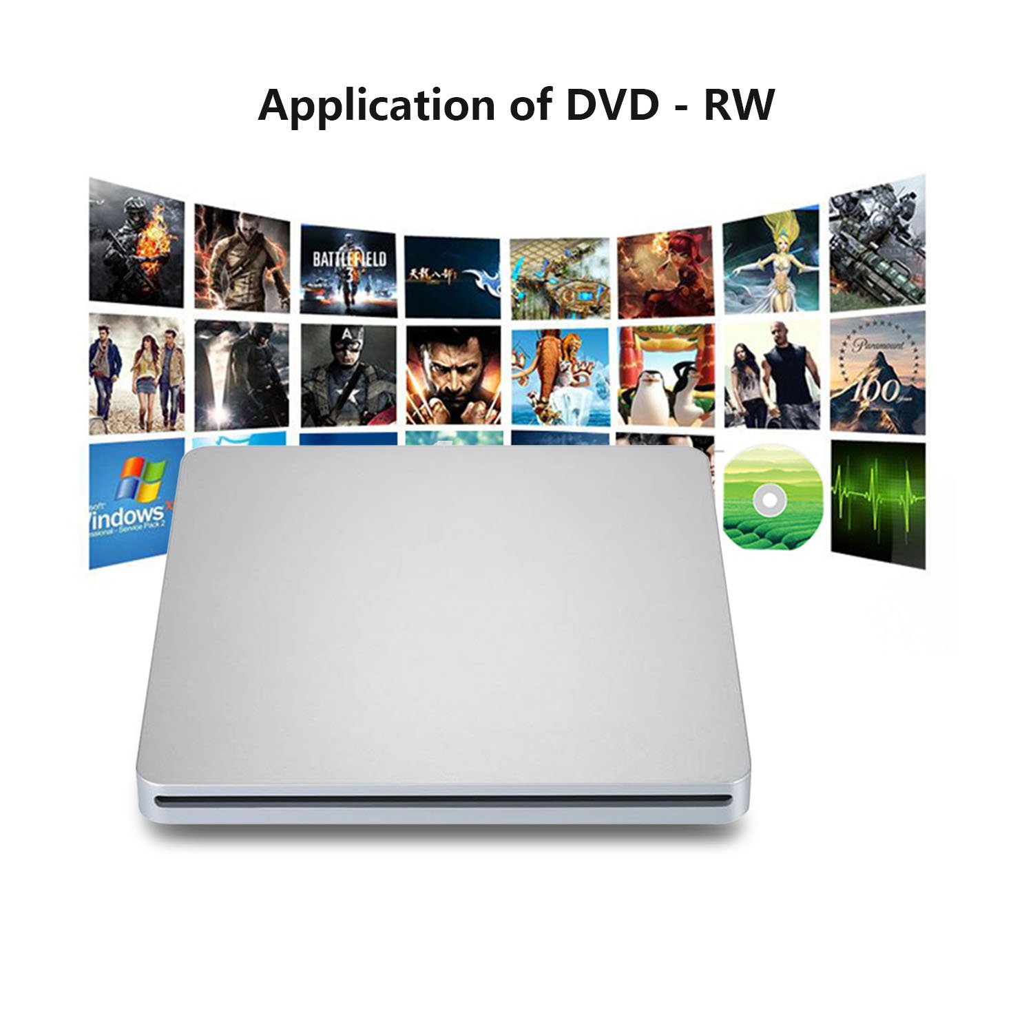 tengertang Type-C Super External Drive,USB Portable External DVD/CD Drive Burner/Reader/Rewriter for The Latest MacBook/MacBook Pro/ASUS/DELL Latitude with USB-C Port (Silver.)