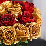 Veryhome 10 Pcs Artificial Roses Silk Flowers Single Stem Bridal Bouquet Gold view 6