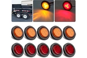 KONRALI 10Pcs 2 Inch Round Led Marker Lights, 2 Inch Round Trailer LED Side Marker and Clearance Marker Lights 4 LED Sealed Flush Mount with Rubber Grommets and 2 Prong Wire Pigtails Waterproof (5Red+5Amber)