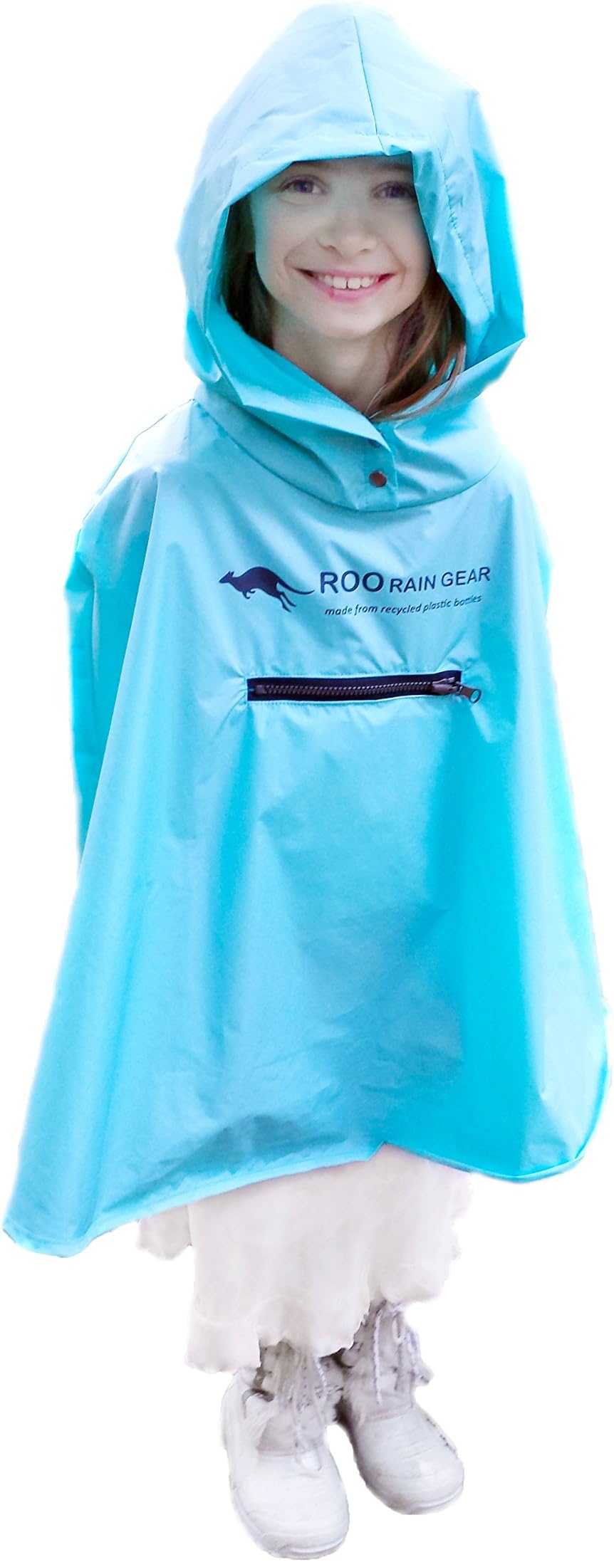 Roo Rain Gear Boys Recycled Plastic Bottle Packable Rain Poncho XS (Fits Ages 3-4 Years) Blue Skies Forever