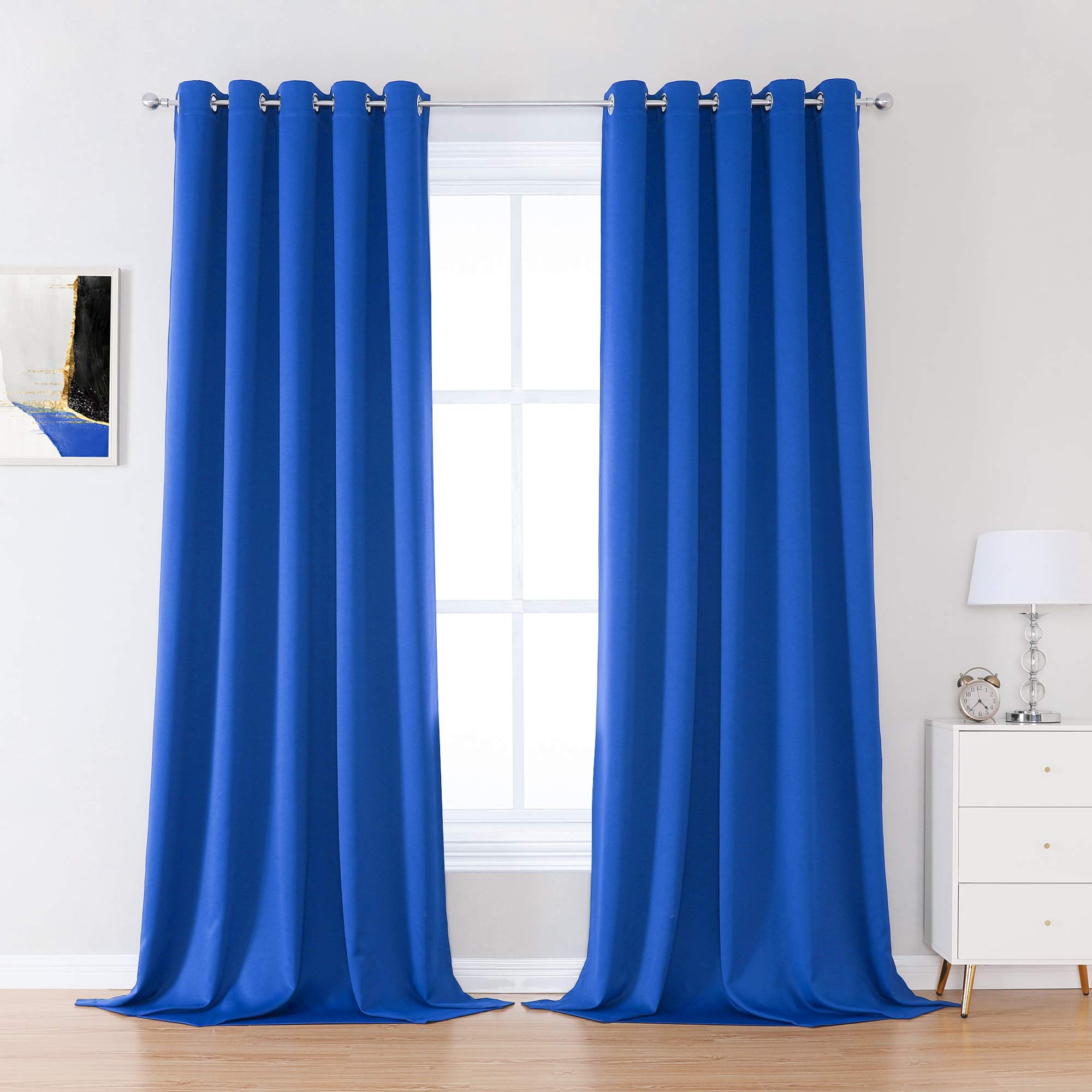 Photo 1 of DUALIFE 108 Inch Length Royal Blue Blackout Curtain Solid Energy Efficient Room Darkening Bedroom Curtains Thermal Insulated Grommet Top 60 x 108 Inch