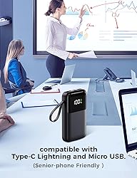 Portable Charger with Built in Cable, 15000mAh