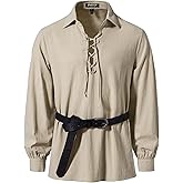 JEMITOP Men's Cotton Lace Up Retro Design Shirts for Renaissance Pirate Viking Medieval Costume Without Belt