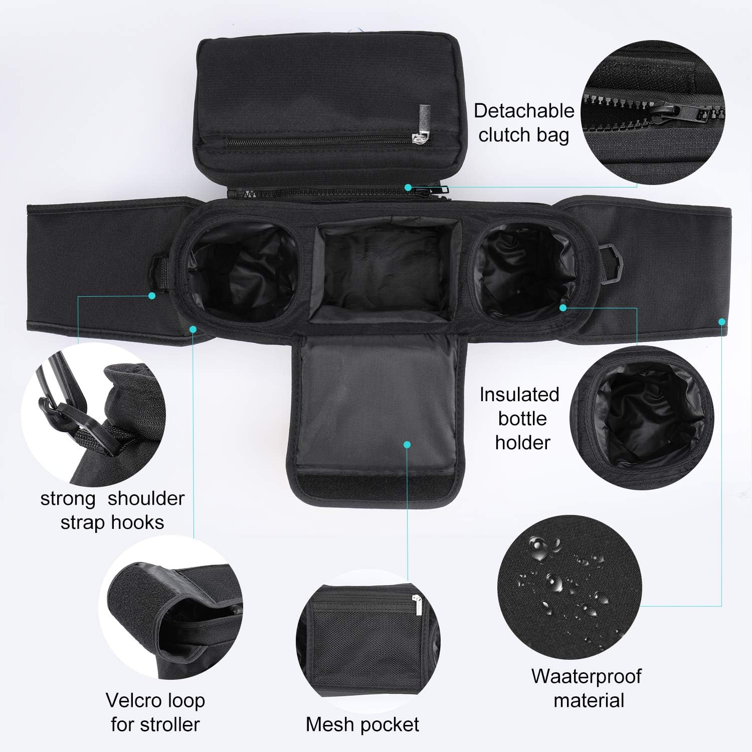 Universal Stroller Organizer with Insulated Cup Holder ，Detachable Phone Bag & Shoulder Strap, Fits for Stroller like Uppababy, Baby Jogger, Britax, Bugaboo, BOB, Umbrella and Pet Stroller: Home Improvement