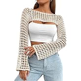 Mincib Womens Crochet Shrug Y2K Hollow Out Bolero Shrug See Through Cropped Knit Sweater Top