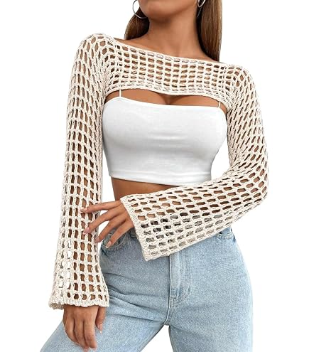 WDIRARA Women's Crochet Crop Tops Shrugs Y2K Hollow Out Sweater