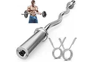 BUPANS Olympic EZ Curl Barbell Bar, 47” Strength Training EZ Bar for Weight Lifting,Hip Thrusts,Biceps, triceps, Back/Leg Muscle Exercise,Chrome Curling Bar for 2 Inch Weight Plates,with 2 Spring Collars(500LBS)