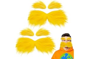 BLVOCHNNT 2 Sets Yellow Self Adhesive Mustache and Eyebrows,Faux Facial Hair Halloween Set,Fake Funny Beard Cosplay Costume Accessories for Earth Day Birthday Christmas Party Favor,Adult,Kids,Light Yellow
