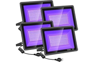 YANYCN 4 Pack 150W LED Black Lights, Blacklight Flood Light Outdoor with Plug and Switch, IP66 Waterproof for Dance Party, Glow in The Dark, Halloween Lights, Body Paint, Fluorescent Poster