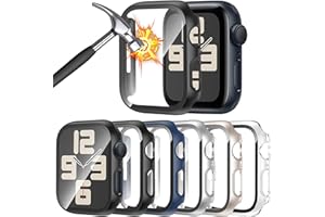 [6 Pack] Case for Apple Watch 44mm SE 3/SE 2nd Gen Series 6 5 4 SE Screen Protector, HAANILKYI Ultra-Thin Tempered Glass, Full Coverage Scratch-Resistant Hard Face Cover for iWatch 44 mm