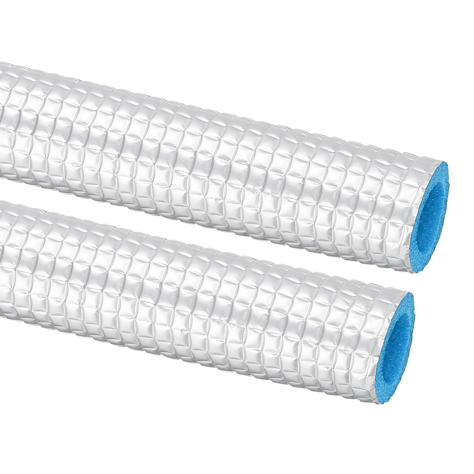 PATIKIL 6.6Ft Pipe Insulation Foam Tubing, 2Pcs 5/8"(16mm) ID 15/16"(24mm) OD Heat Preservation Foam Tube Cover Wrap with Aluminum Foil for AC Unit Air Conditioner Water Pipe, Silver Blue
