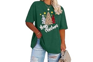 LAZYCHILD Plus-Size Christmas Shirts Women Merry Christmas Leopard Plaid Tree Print Shirt Holiday Tops Xmas Tee