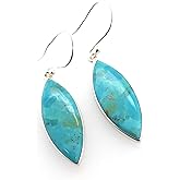 Natural Blue Turquoise 925 Solid Sterling Silve Earrings 40mm