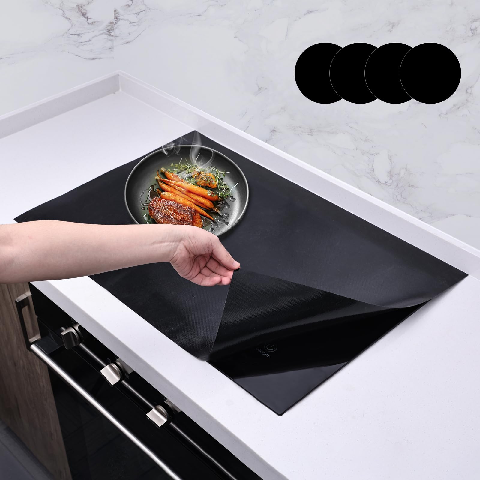 KitchenRaku Large Induction Hob Protector Mat, Silicone Induction Hob Cover- (Magnetic) Cooktop Scratch Protector for Induction Hob,Multifunctional Silicone Mats (78x52cm, Pure Black)