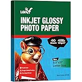 Uinkit Glossy Inkjet Photo Paper 8.5x11 Inches 40 Sheets 48lb Dye Ink 180Gsm Professional Photographic Paper Letter Size 8.5m