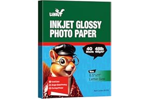 Uinkit Glossy Inkjet Photo Paper 8.5x11 Inches 40 Sheets 48lb Dye Ink 180Gsm Professional Photographic Paper Letter Size 8.5m