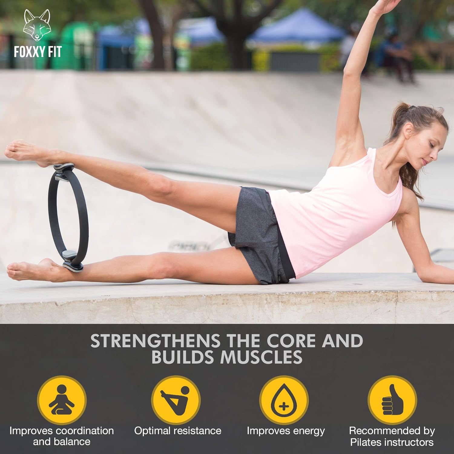 FOXXY FIT Pilates Ring - Magic Circle for Pilates, Yoga and Floor Exercises with Dual-Grip Handles –Premium Pilates Circle for Thighs, Core and Arms – Core Sliders, Workout Guide and Free Bonus : Sports & Outdoors