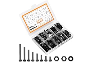 CARLWIN 300pcs M4 Screw Kit, Premium M4 Hex Socket Head Cap Screw Assortment with Nuts and Washers, M4 x 6mm /8mm /10mm /12mm /16mm /20mm /25mm /30mm (Black)