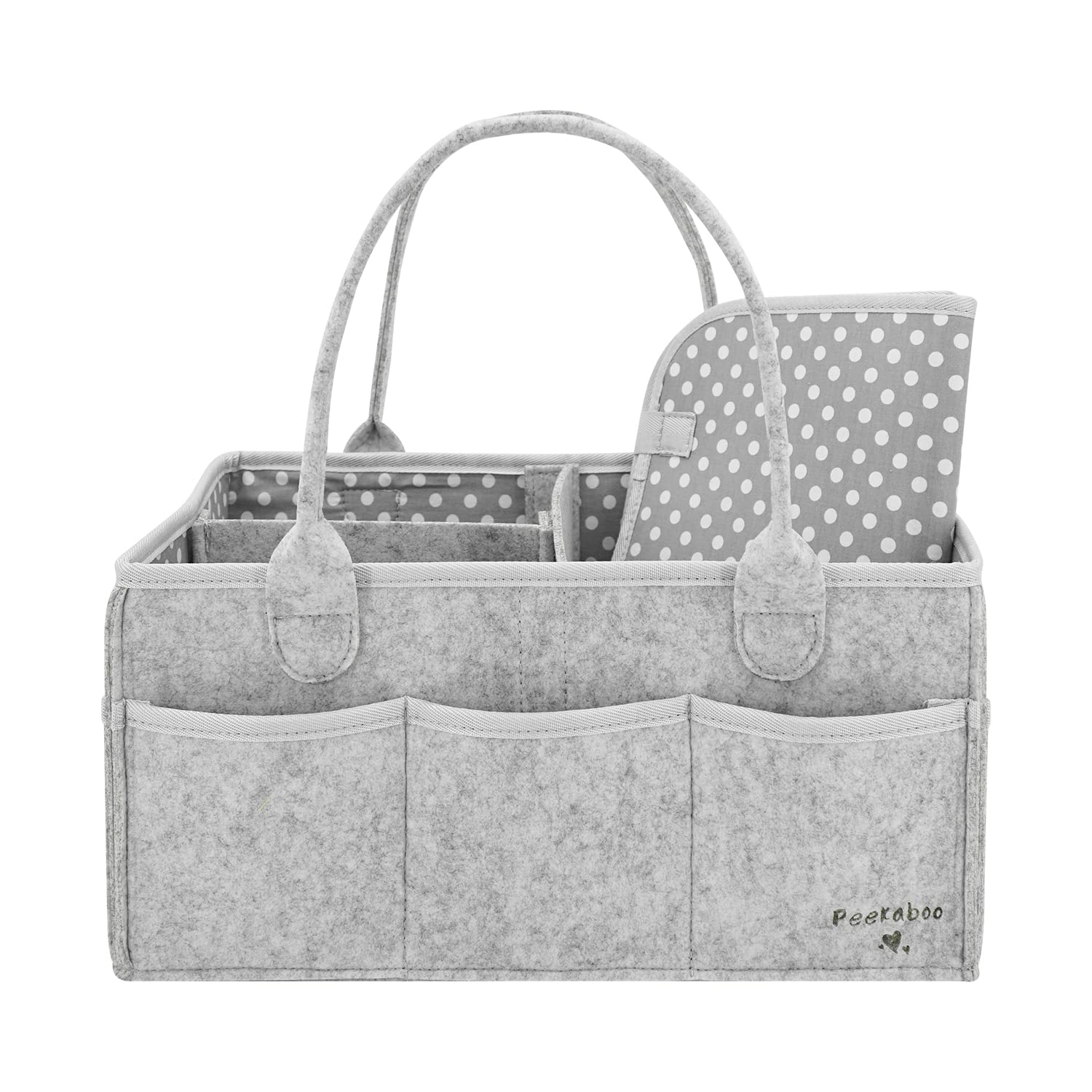 PEEKABOO Baby Nappy Caddy Organiser & Matching Foldable Changing Mat. Multi-Purpose Storage Perfect for Home & Travel. Nursery Essential Storage, Perfect for Gifting, Stylish Hamper for Baby Shower