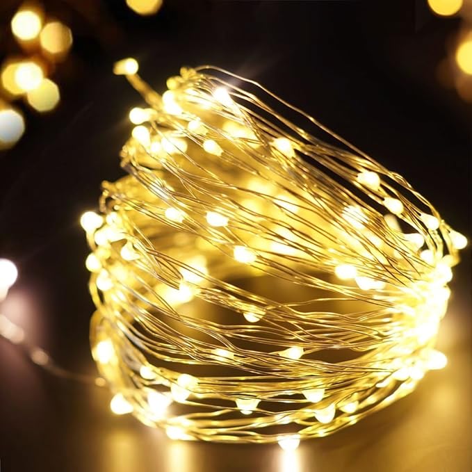 LTETTES 5 Meters 50 LED Warm White Silver String USB Powered Copper LED Fairy Lights | Decorative Lights Xmas Christmas
