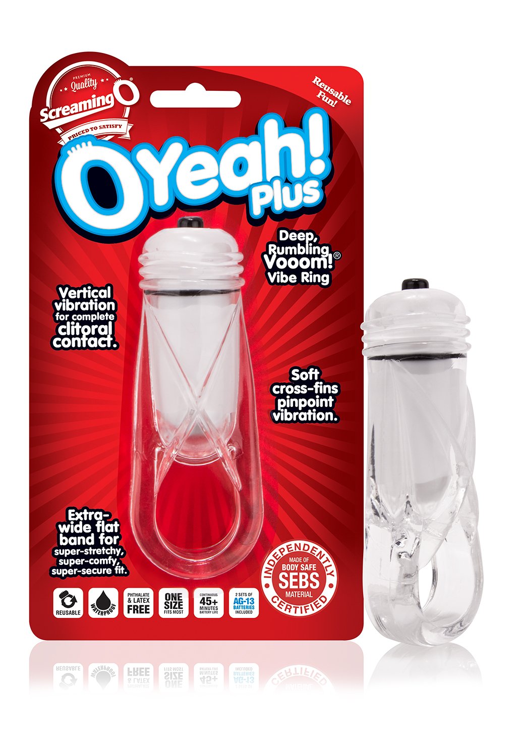 Screaming O OYeah! Plus Deep, Rumbling Vertical Vibrating Cock Ring and Bullet, Clear