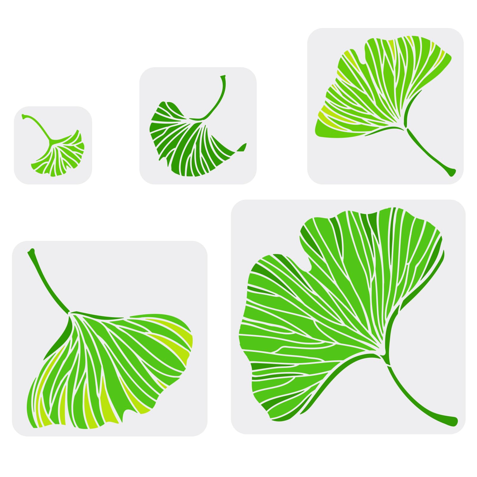 FINGERINSPIRE 5pcs Ginkgo Biloba Painting Stencil 10/15/20/25/30cm Reusable Leaf Pattern Drawing Template Plastic Square Hollow Out Stencil DIY Craft for Wall Wood Furniture