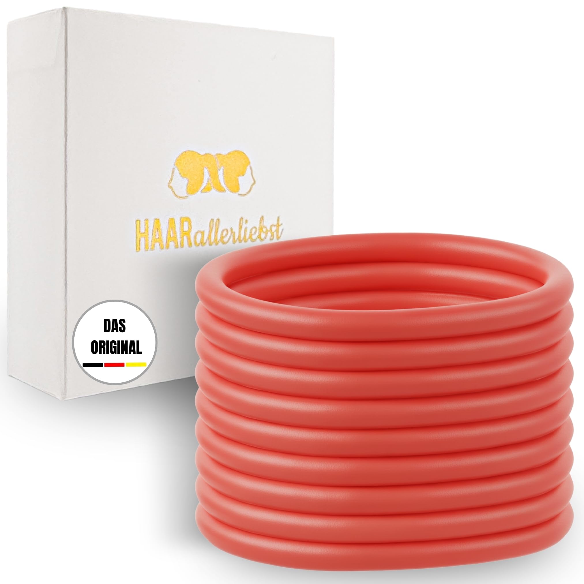 HAARallerliebst Silicone Hair Bobbles (Pack of 9, Salmon Colour, 5 cm) with Box for Storage