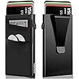 Slim Wallet for Men, Pop Up Card Holder Wallet RFID Blocking, Minimalist Metal Bussiness Credit Card Wallet with Money Clip & Pockets, Aluminum Thin Front Pocket Wallet (Black)