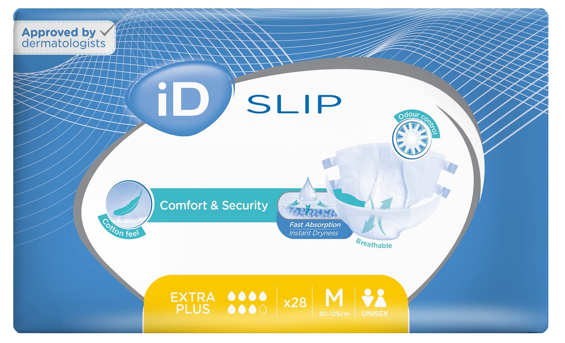 iD Expert Slip Incontinence Pads, Fast Absorbing Disposable Incontinence Briefs, Anti-Leak Protection, Wetness Indicator, Comfortable Cotton-Feel, Odour Control, Medium, X-Plus, 180-125 cm