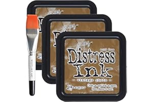 westlake art Tim Holtz Distress Ink Pad, 1.13 Oz-Vintage Photo Distress Ink Pads | Bundled with Watercolor Paint Brush, Versatile for Stamping & Crafting, Easy to Blend & Layer (Pack of 3)