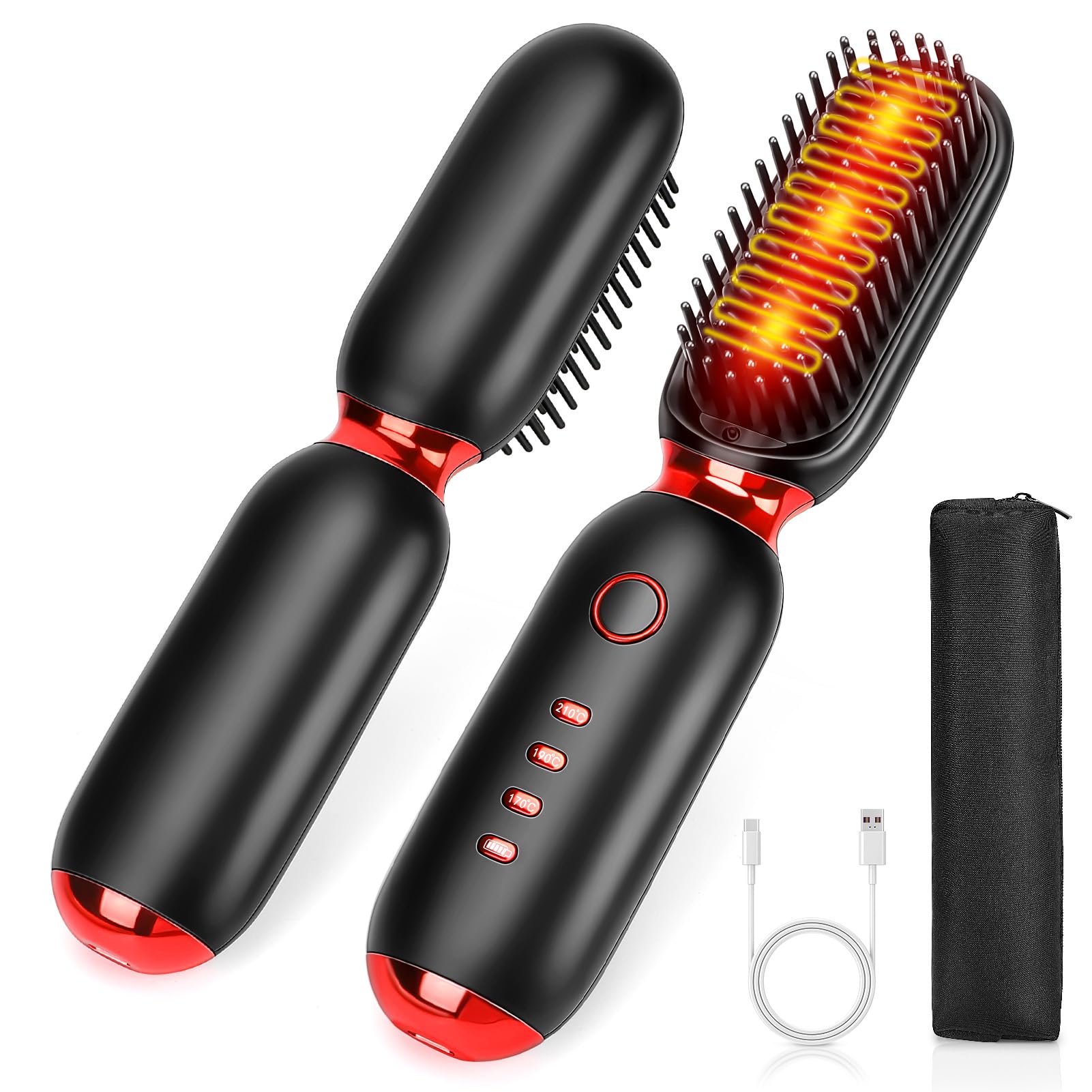 Hot Comb Cordless Hair Straighteners Brush, Anti-Scald, 50s Fast Heating, USB Rechargeable Ionic Smoothing Heated Styling Hairbrush, Professional Salon at Home & Travel
