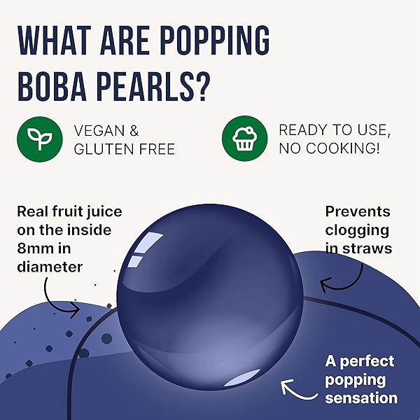 INSPIRE FOOD POPPING BOBA PEARLS FOR BUBBLE TEA – 2 LBS | BLUEBERRY | BURSTING PEARLS BUBBLE | REAL FRUIT JUICE FOR SHAKES, DESSERTS, SMOOTHIES | 100% VEGAN & GLUTENFREE