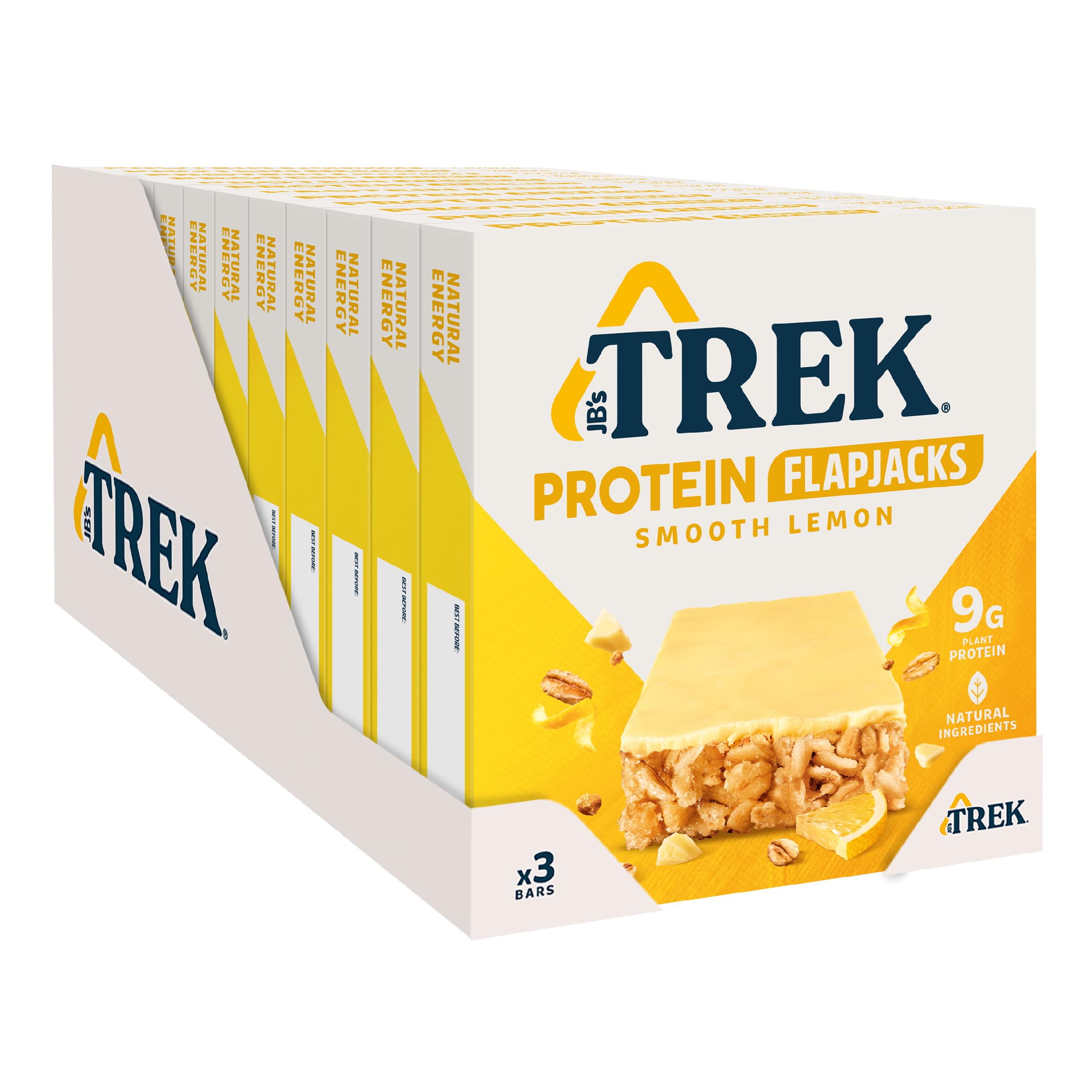JB's Trek High Protein Flapjack Smooth Lemon - Gluten Free - Plant Based - Vegan Snack - 50g x 36 bars