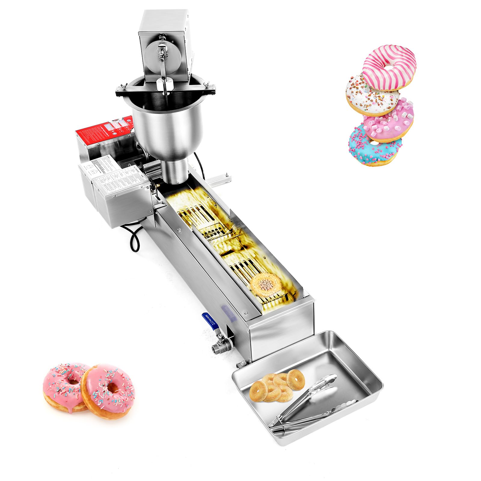 Photo 1 of VEVOR Commercial Automatic Donuts Machine, Single Row Donuts Making Equipment, Stainless Steel Frying Auto Fryer, with 3 Size Molds, Auto Counting