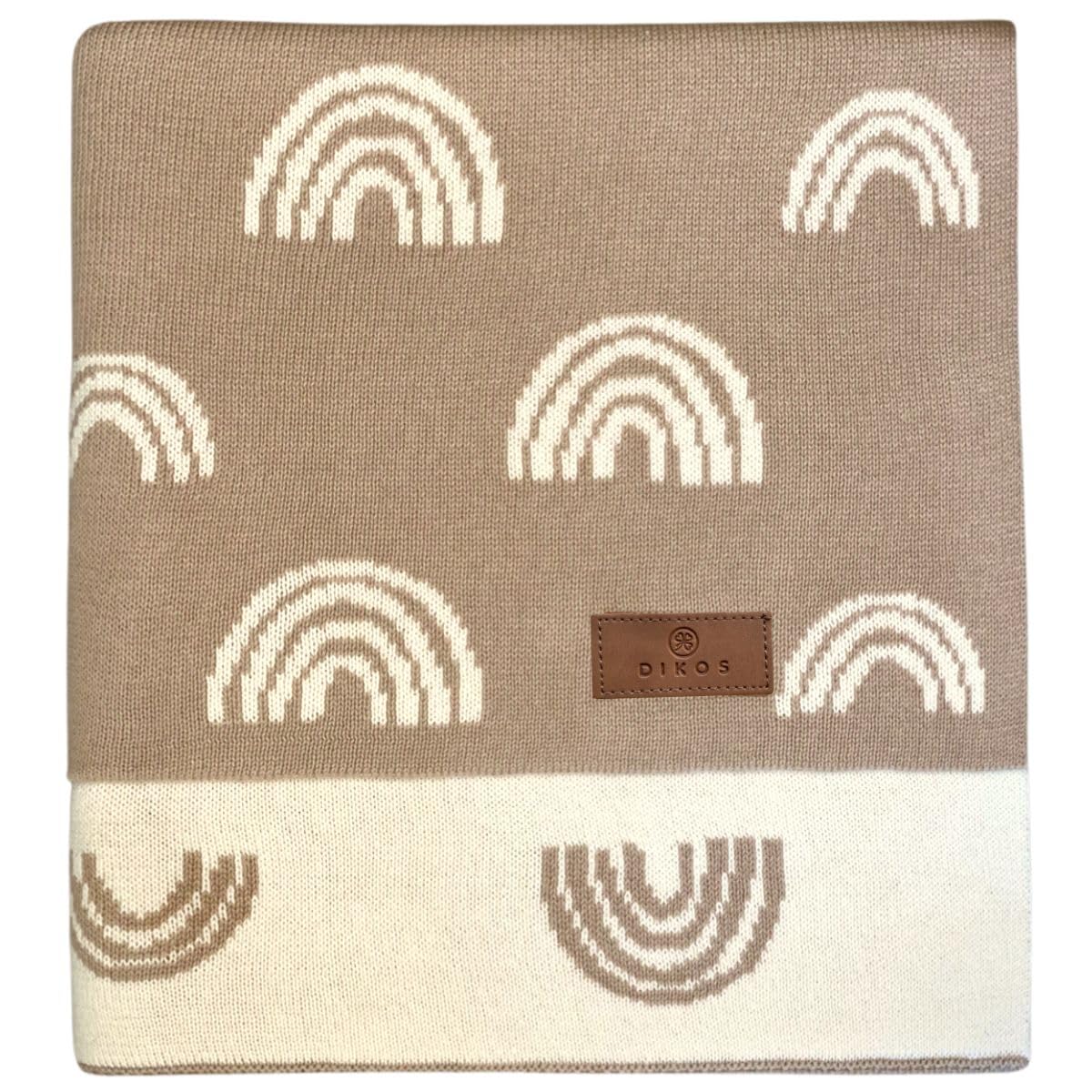 DIKOS® Cotton Baby Blanket - Winter Blanket Rainbows Beige - 100% GOTS Certified Organic Cotton - Girls/Boys Knitted Blanket Newborn Baby Blanket Cotton Blanket Cuddly Blanket Gift for Birth