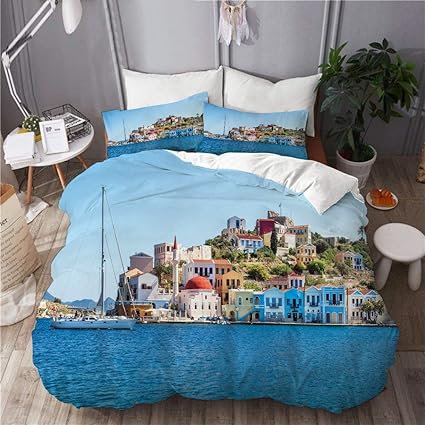 Aliciga Sets De Housse Couette En Microfibre Kastellorizo Grece Architecture Mediterraneenne Coloree De La Cote De L Ile De Kastellorizo Avec 2 Taies D Oreiller 240x260 Parure De Lit Amazon Fr Cuisine Maison