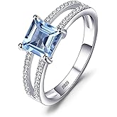JewelryPalace Princess Cut 1.2ct Genuine Blue Topaz Solitaire Rings for Her, 14K White Gold Plated 925 Sterling Silver Promise Ring for Women, Natural Gemstone jewelry Sets Rings