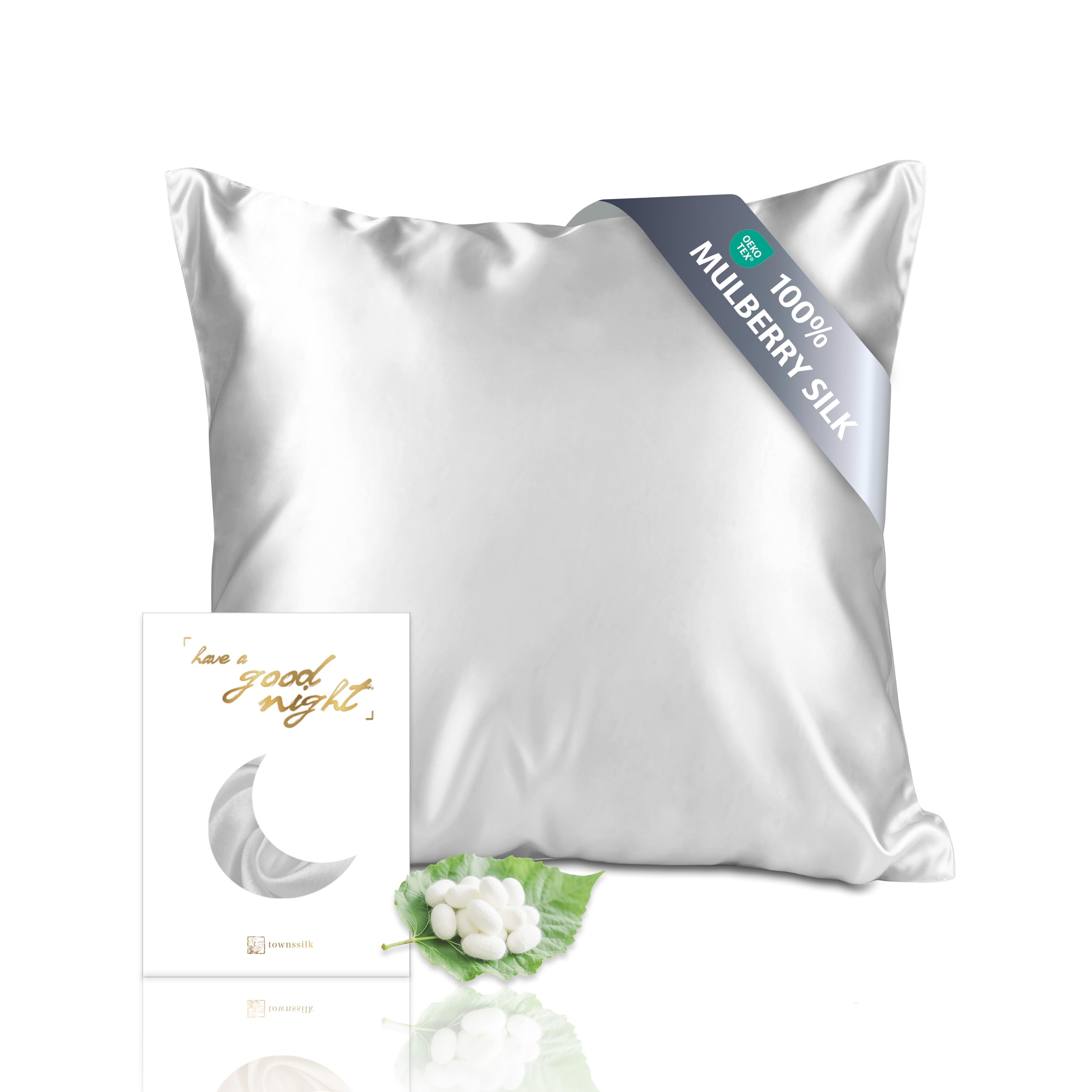 townssilk Both Side 100% 19mm Silk Pillowcase square 65x65cm size Pillow Case Cushion Cover with Hidden Zipper Silver
